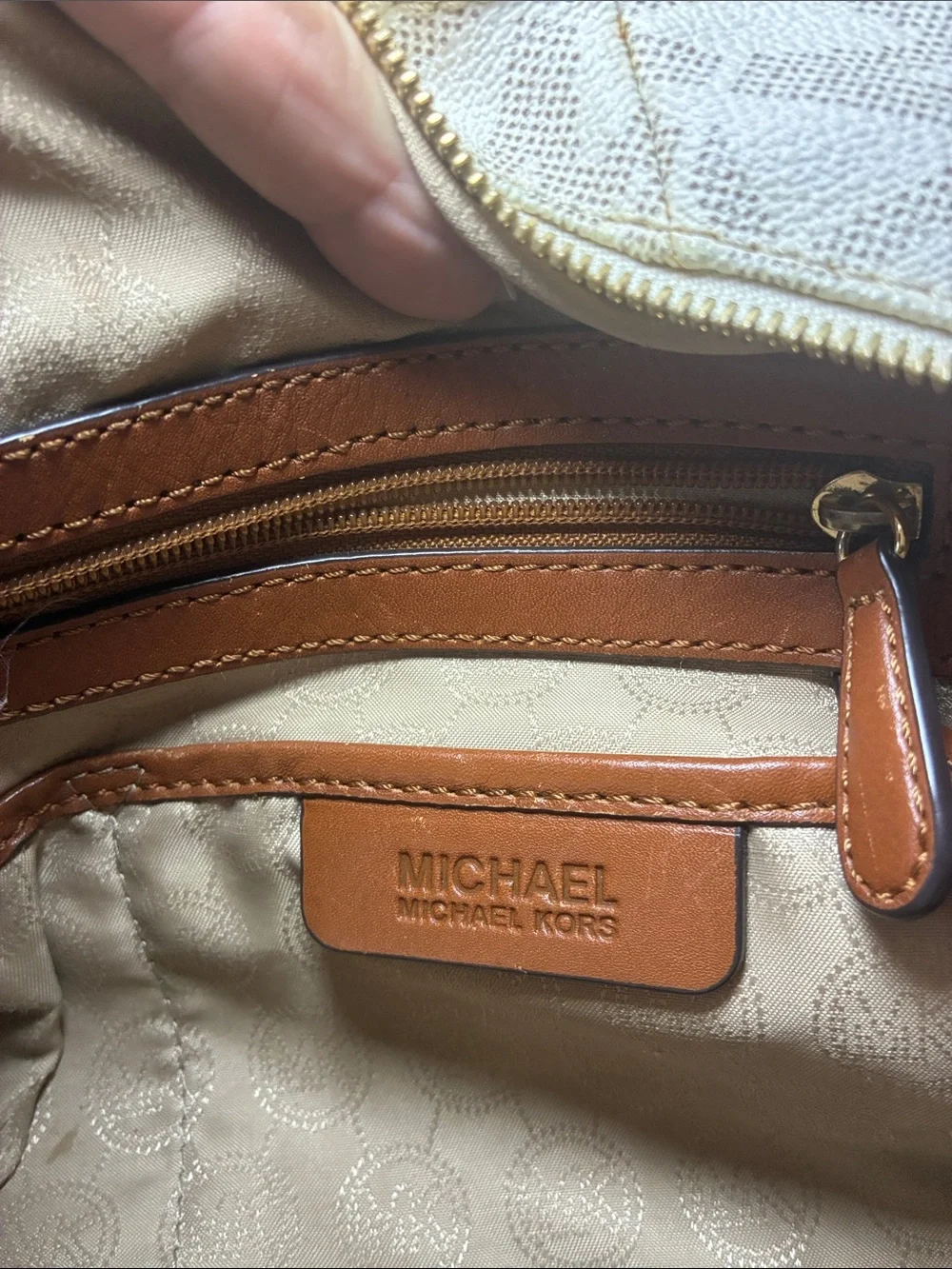 Michael Kors Beige & Tan Logo Chain-Handle Hobo